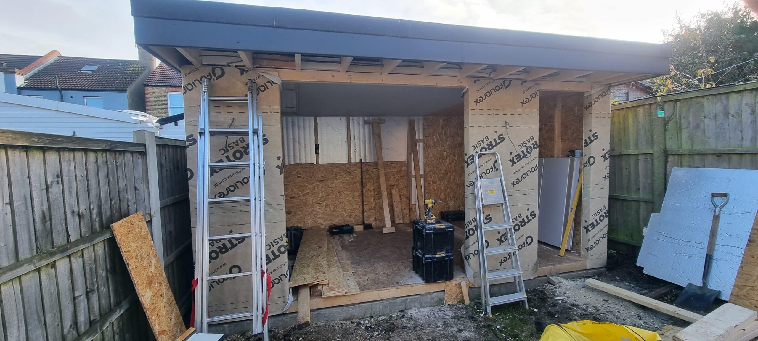 Garden room work in progress in Southend-on-Sea during structural build stage