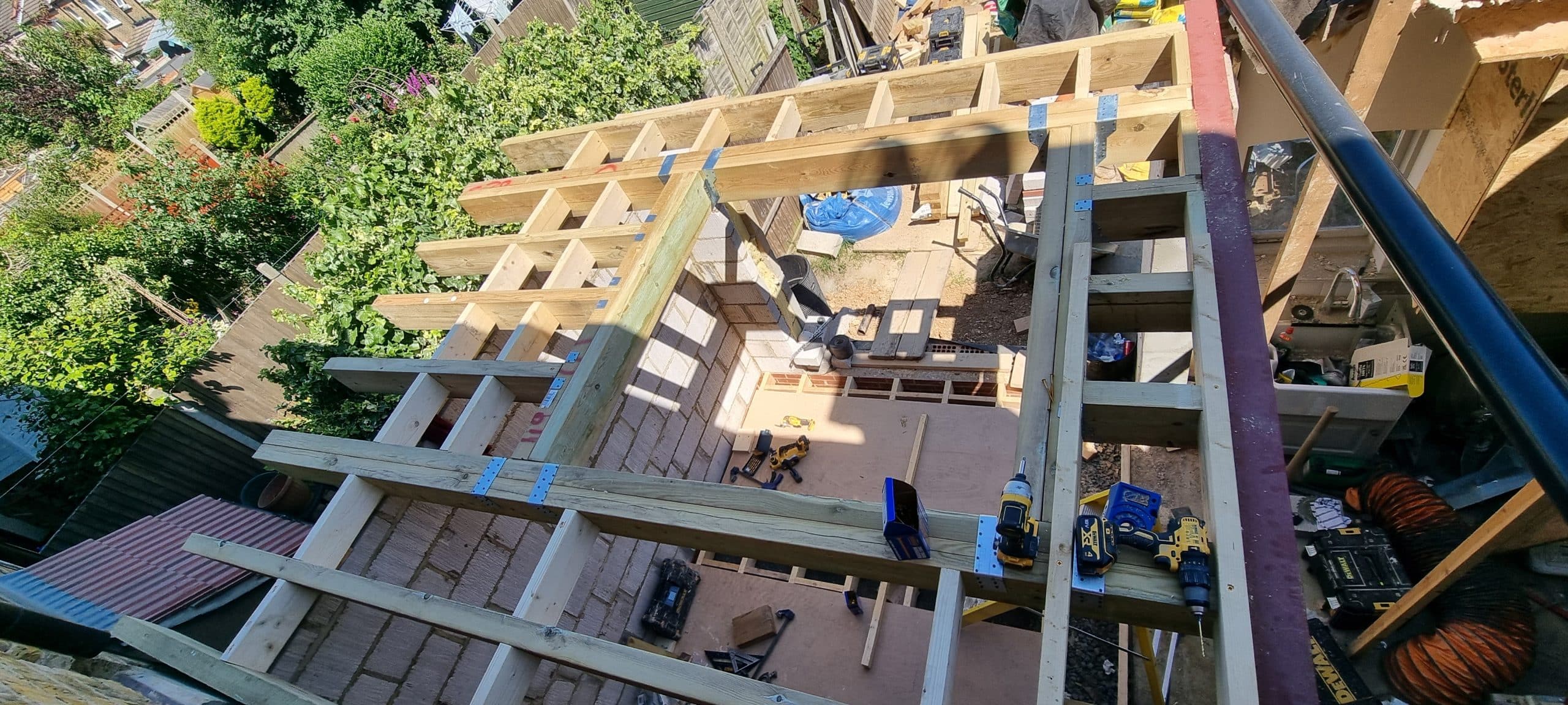 Rear extension timber structure and roof build Southend Essex